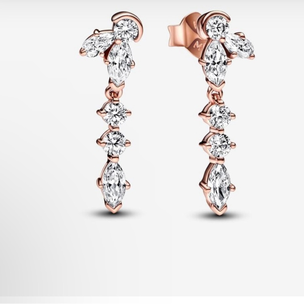NWT! Pandora Rose Gold Plated Herbarium Cluster Drop CZ Earrings
